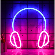 Неонова LED вивіска навушники DJ, для караоке клубу 28 x 27см