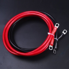 Кабель 2AWG 35 мм² пара з клемами М8 дріт, мідь, луджений, силіконовий, багатожильний чорний і червоний 0.5 м